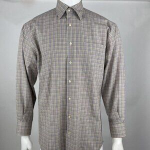 Peter Millar Button-Up Shirt Long Sleeve‎ Mens M EUC Collared Cotton Plaid Gray